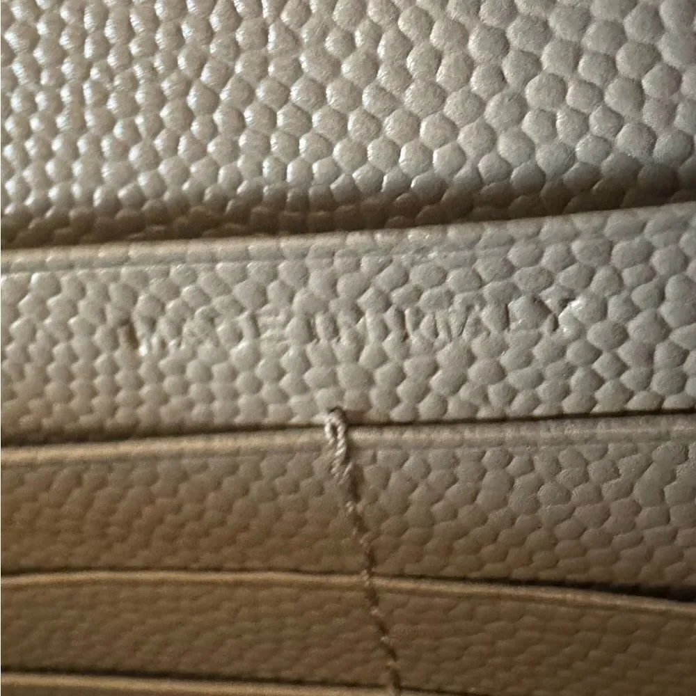 Auth Saint Laurent Gray Caviar Quilted Cassandre Wallet On Chain (WOC) Clutch